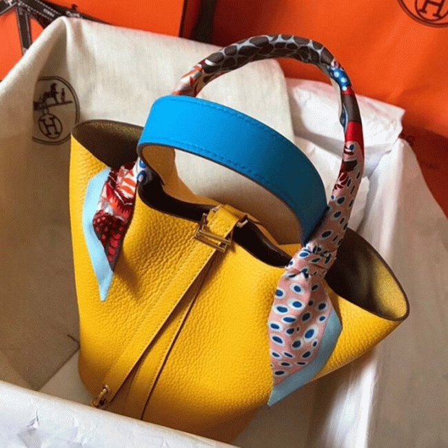 Yellow bicolor luxury copy Hermes Picotin Lock 22cm handbag