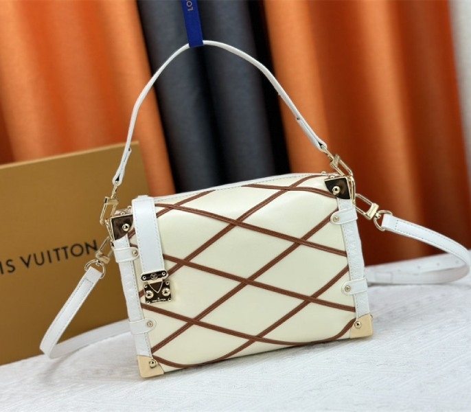 Louis Vuitton Malletage Leather Side Trunk MM In Cream Beige And Chestnut Brown