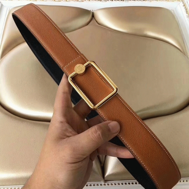 Brown fake designer Hermes Oscar buckle belt angle 2