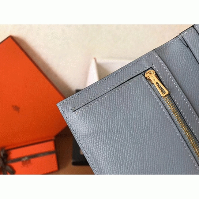 Blue Lin Epsom Fake Hermes Bearn Wallet angle 4