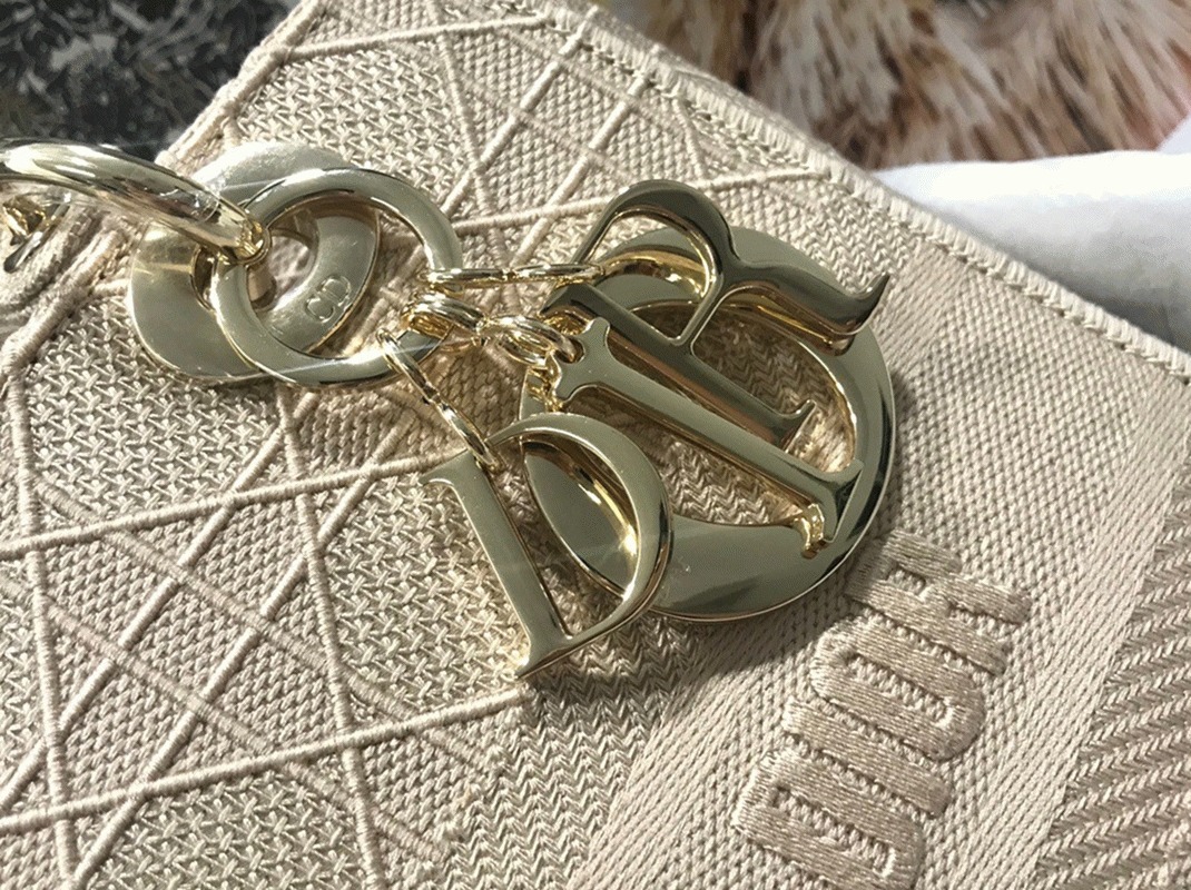Dior Lady D-Lite Medium Bag Knockoff in Beige Cannage Embroidered Canvas angle 4