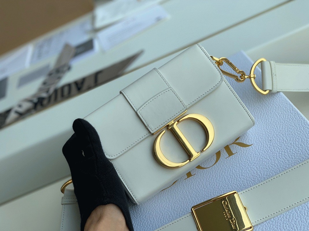 Dior 30 Montaigne Box Bag Knockoff in White Box Calfskin angle 3