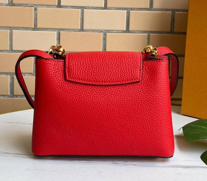 Louis Vuitton Capucines Mini Chain Bag In Red angle 3