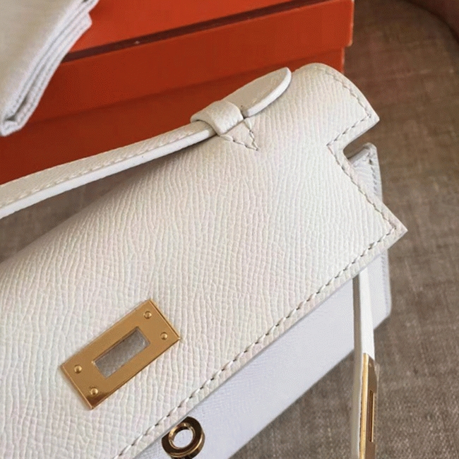 White Epsom Fake Hermes Kelly Pochette Clean Look Mini Bag angle 5
