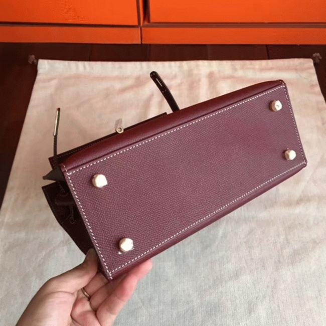 Bordeaux Epsom Imitation Hermes Kelly 25cm Elegant Purse angle 2