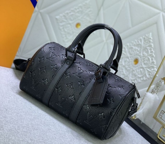 Louis Vuitton Taurillon Monogram Leather Keepall Bandouliere 25 In Black angle 2