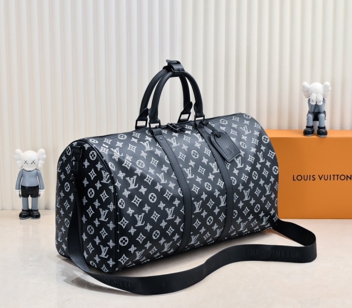 LV Monogram Shadow Keepall Bandouliere 50 In Black angle 2