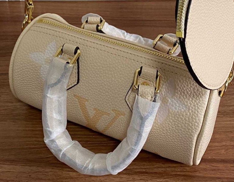 Louis Vuitton Bicolor Monogram Empreinte Papillon BB Bag In Cream And Saffron angle 5