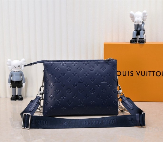 Louis Vuitton Coussin PM Bag In Navy Blue With Jacquard Strap angle 2