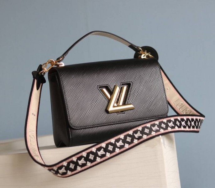 Louis Vuitton Epi Leather Twist MM Handbag In Black With Embroidered Strap
