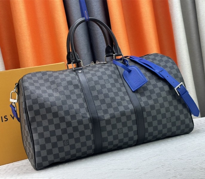 Louis Vuitton Damier Graphite Canvas Keepall Bandouliere 50 In Indigo Blue angle 2