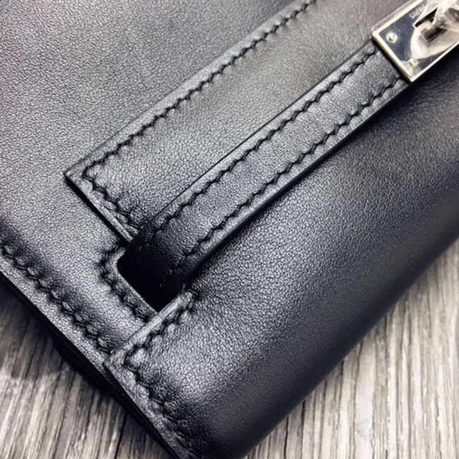 Black Swift Leather Replica Hermes Kelly Danse Versatile Handbag angle 2