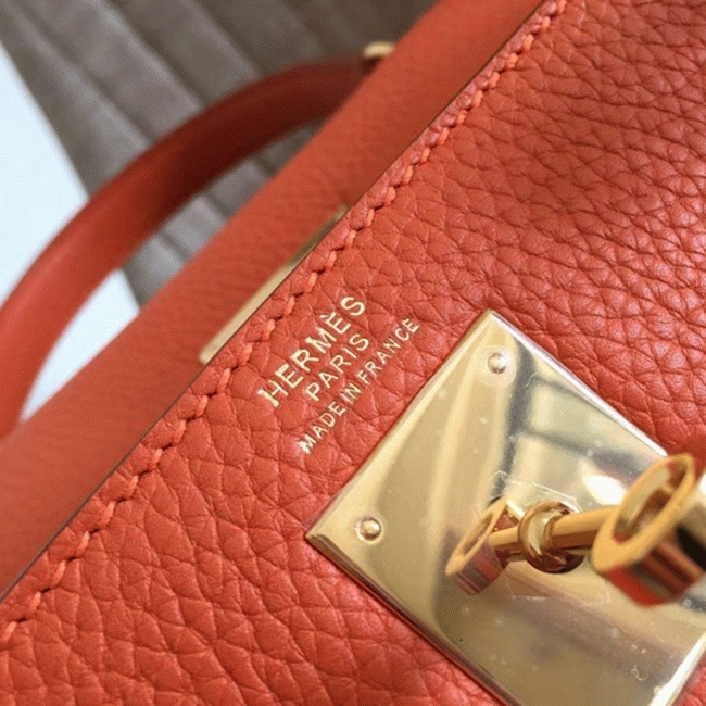 Orange Clemence Knockoff Hermes Kelly Retourne 32cm Bold Tote angle 2