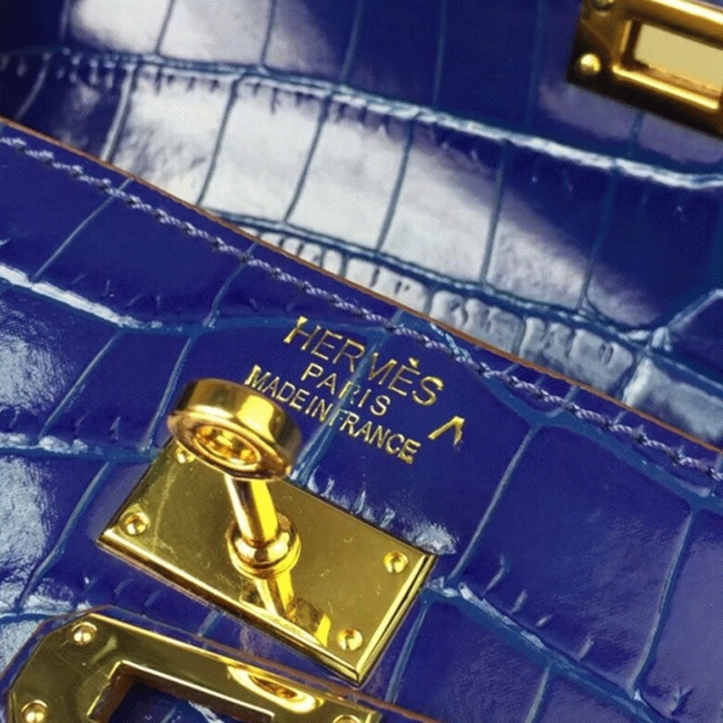 Blue Electric Crocodile Replica Hermes Kelly Cut Clutch Bold Statement angle 3