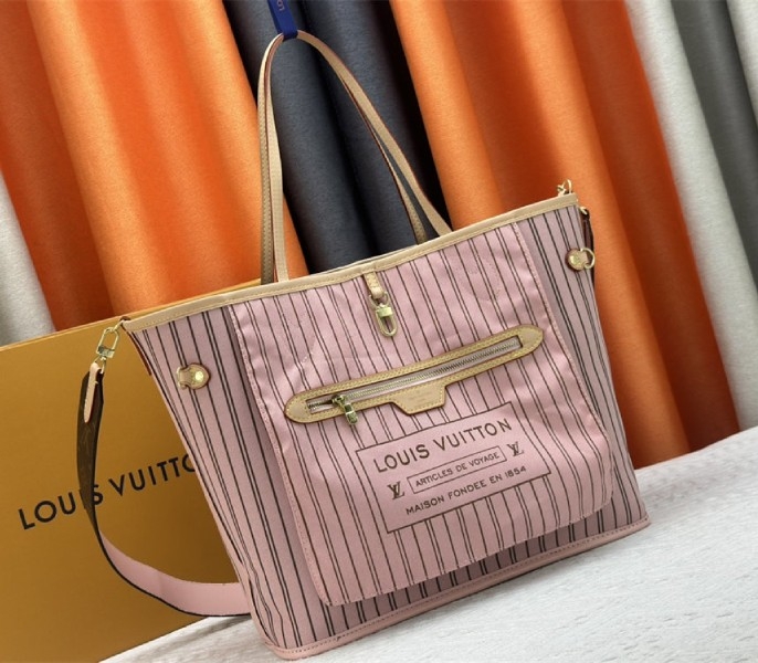 Louis Vuitton Neverfull Bandouliere Inside Out MM Tote In Monogram Canvas And Peony Pink Textile angle 2