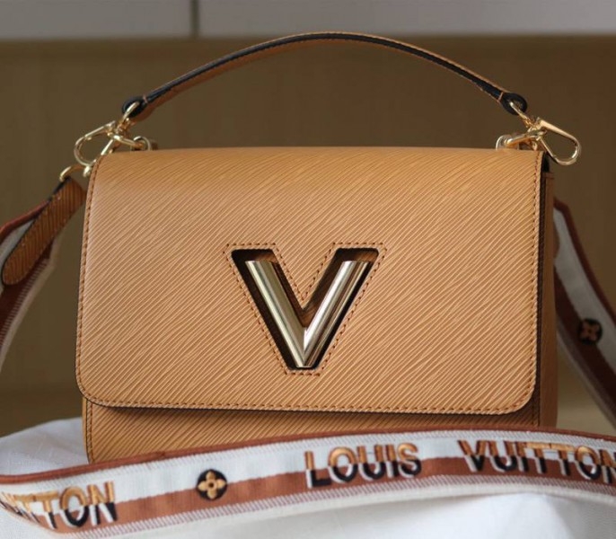 Louis Vuitton Epi Leather Twist MM Bag With Jacquard Strap In Honey Gold angle 2