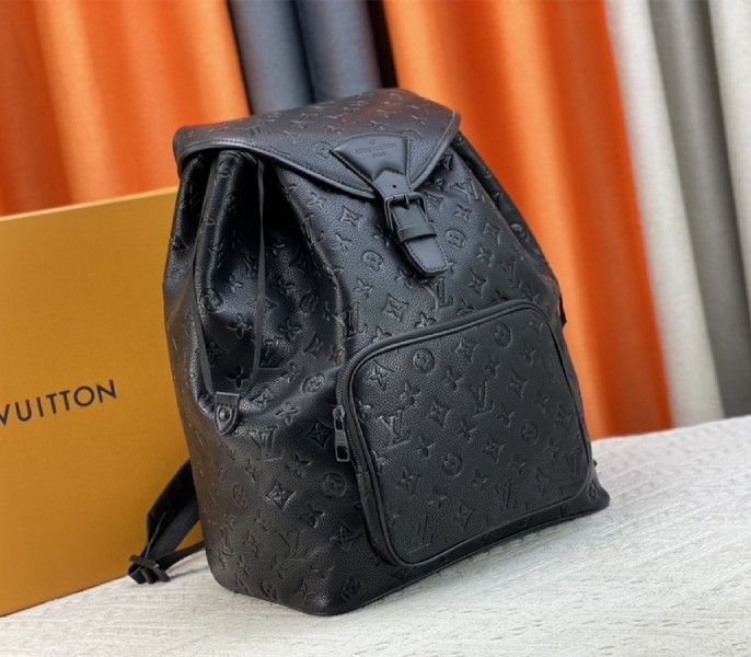 Louis Vuitton Taurillon Leather Montsouris Backpack In Black angle 2