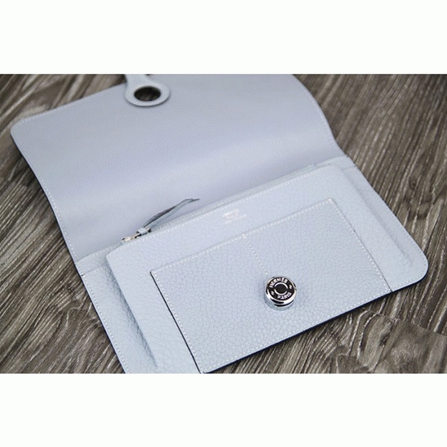 Blue lin best replica Hermes Dogon combine wallet angle 4
