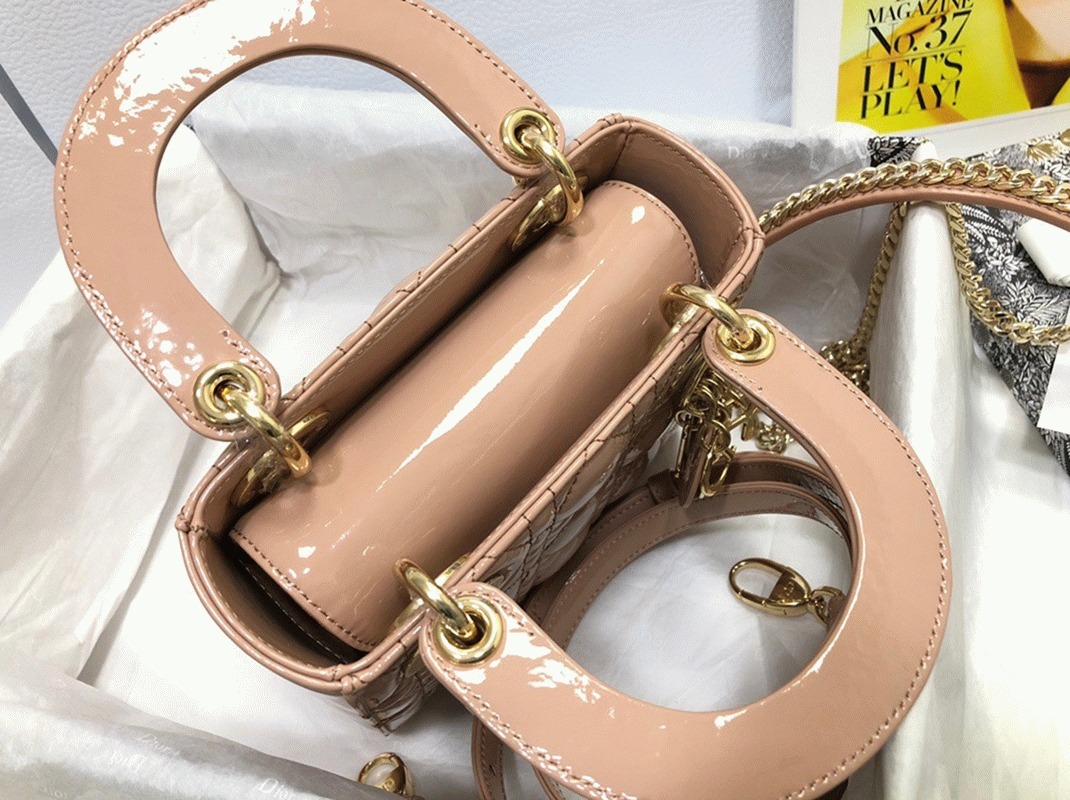 Dior Lady Dior Mini Chain Bag Fake in Nude angle 2