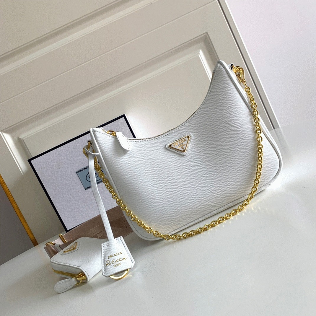 Prada Re-Edition 2005 Shoulder Bag Replica in White angle 2