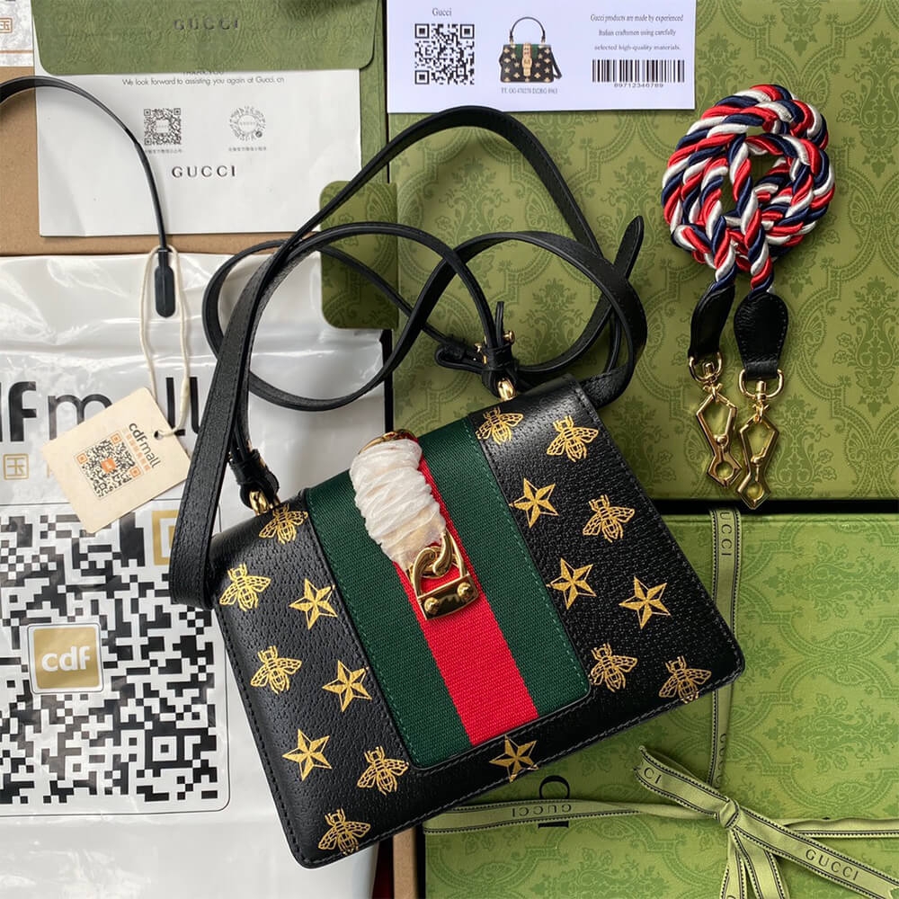 GG Sylvie Bee Star mini leather bag angle 2