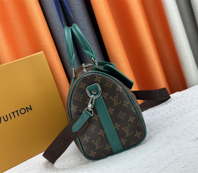 Louis Vuitton Monogram Macassar Canvas Keepall Bandouliere 35 In Borneo Green angle 4