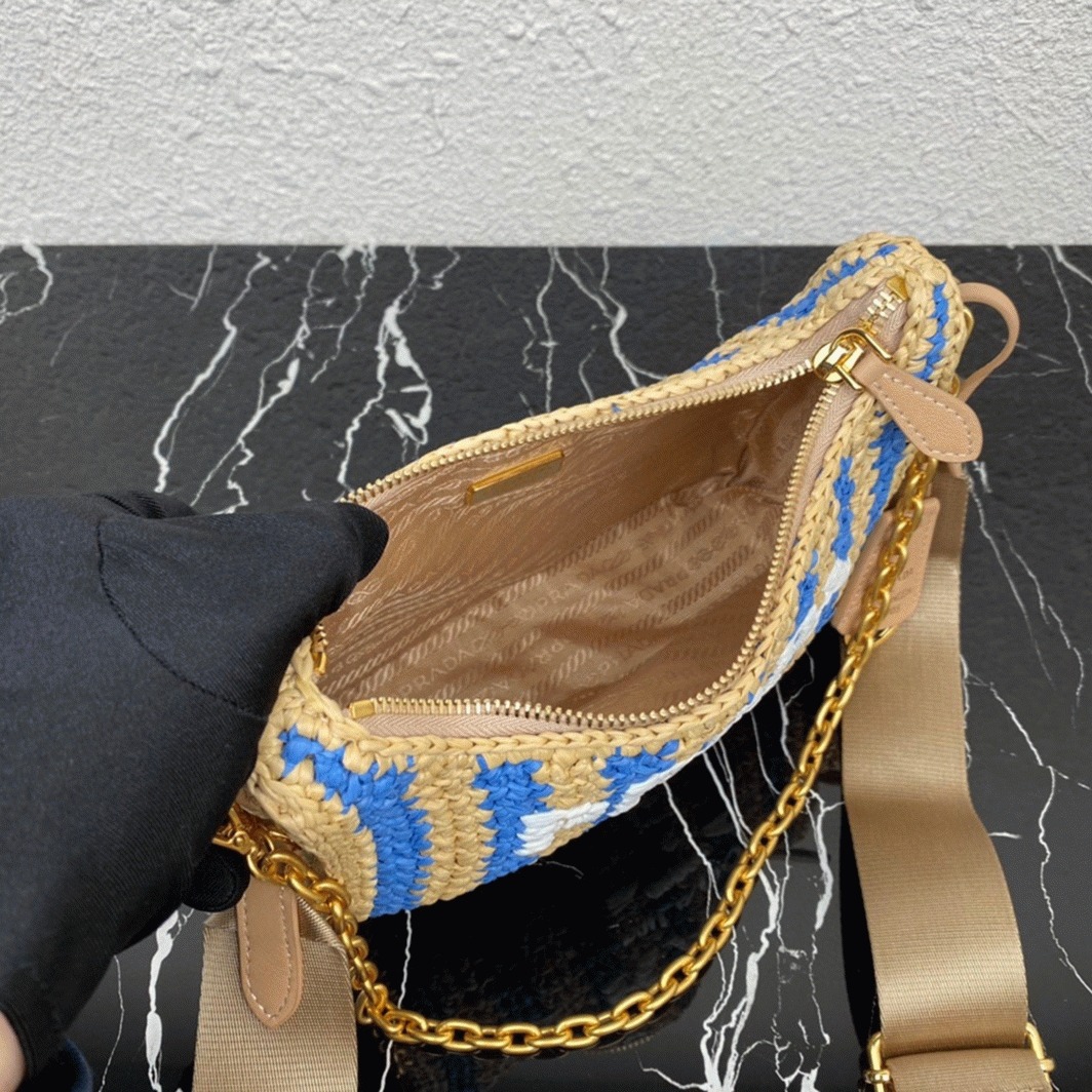 Prada Re-Edition Bag Fake in Beige and Blue Stripe angle 5