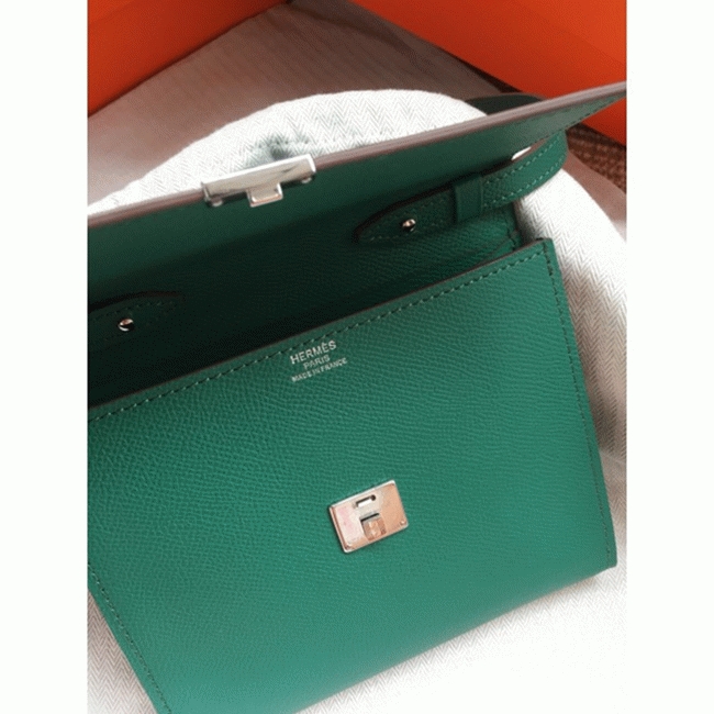 Green fake designer Hermes Clic wallet with strap angle 4