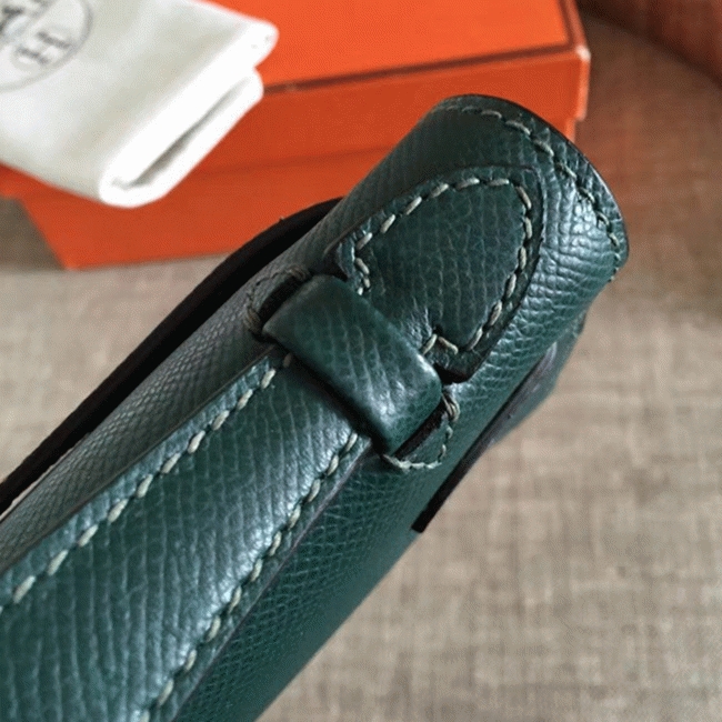 Malachite Epsom AAA Replica Hermes Kelly Pochette Green Toned Purse angle 4