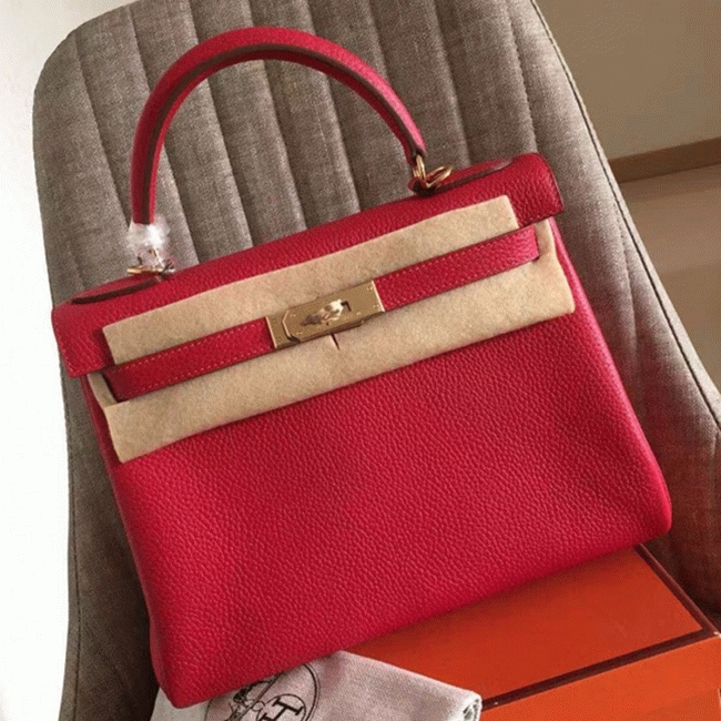 Red Clemence Hermes Kelly Retourne 28cm Replica Handbag