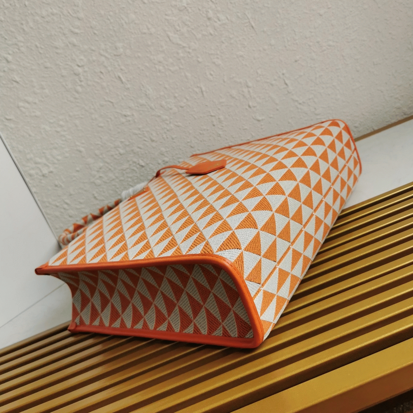 Prada Symbole Large Bag Imitation in Orange/White Jacquard Fabric angle 3