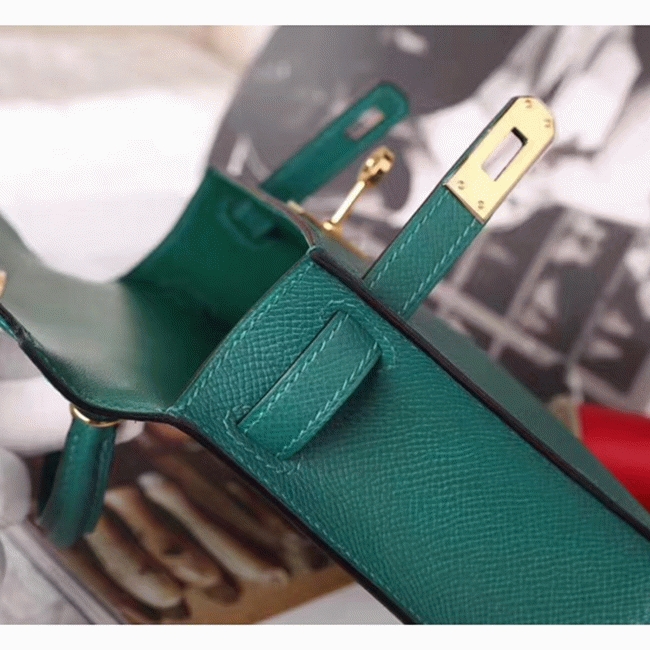 Malachite Epsom ReplicaLuxury Hermes Kelly 20cm Handbag angle 5