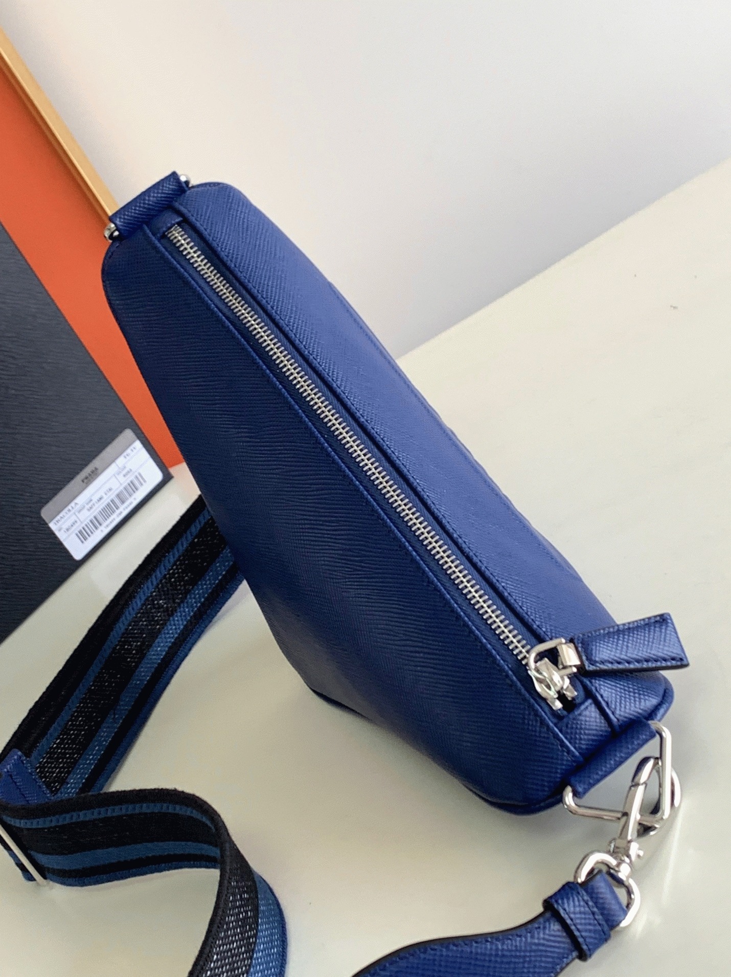 Prada Triangle Shoulder Bag Replica in Blue angle 2