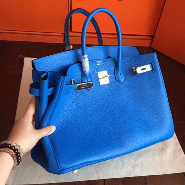 Blue Hydra Fake Designer Hermes Birkin 35cm Bag angle 5