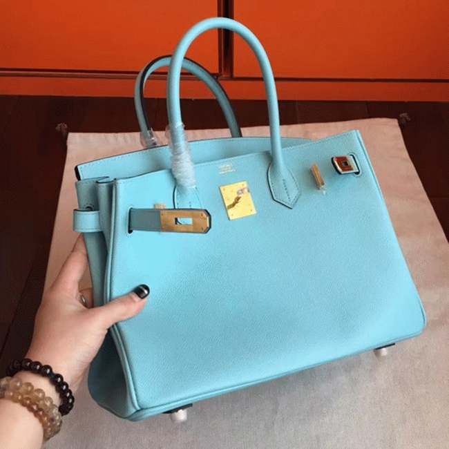 Blue Atoll Color Faux Designer Hermes Birkin 35cm Handbag angle 4