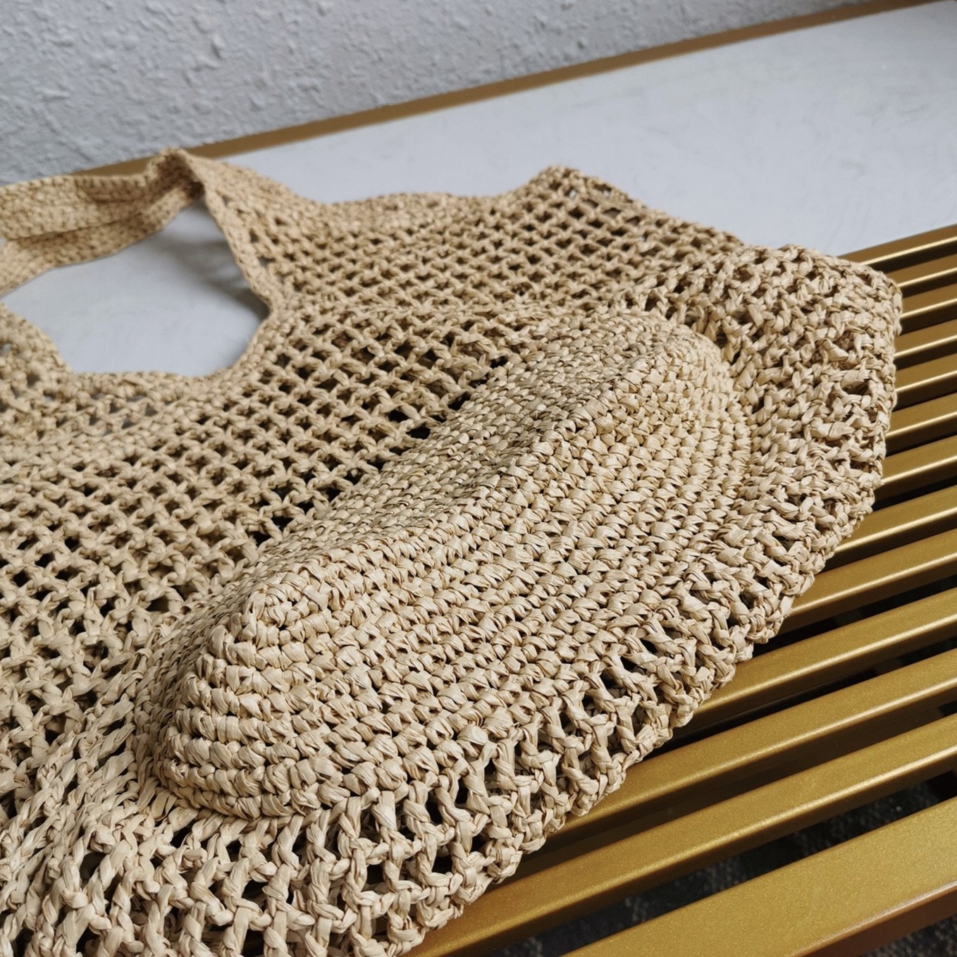 Prada Large Tote Bag Knockoff in Beige Woven Raffia angle 2