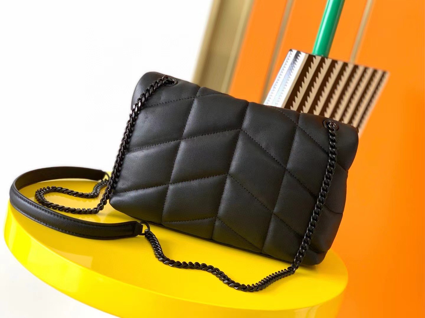 Yves Saint Laurent Loulou Puffer Small Quilted Leather Clutch In Black angle 5