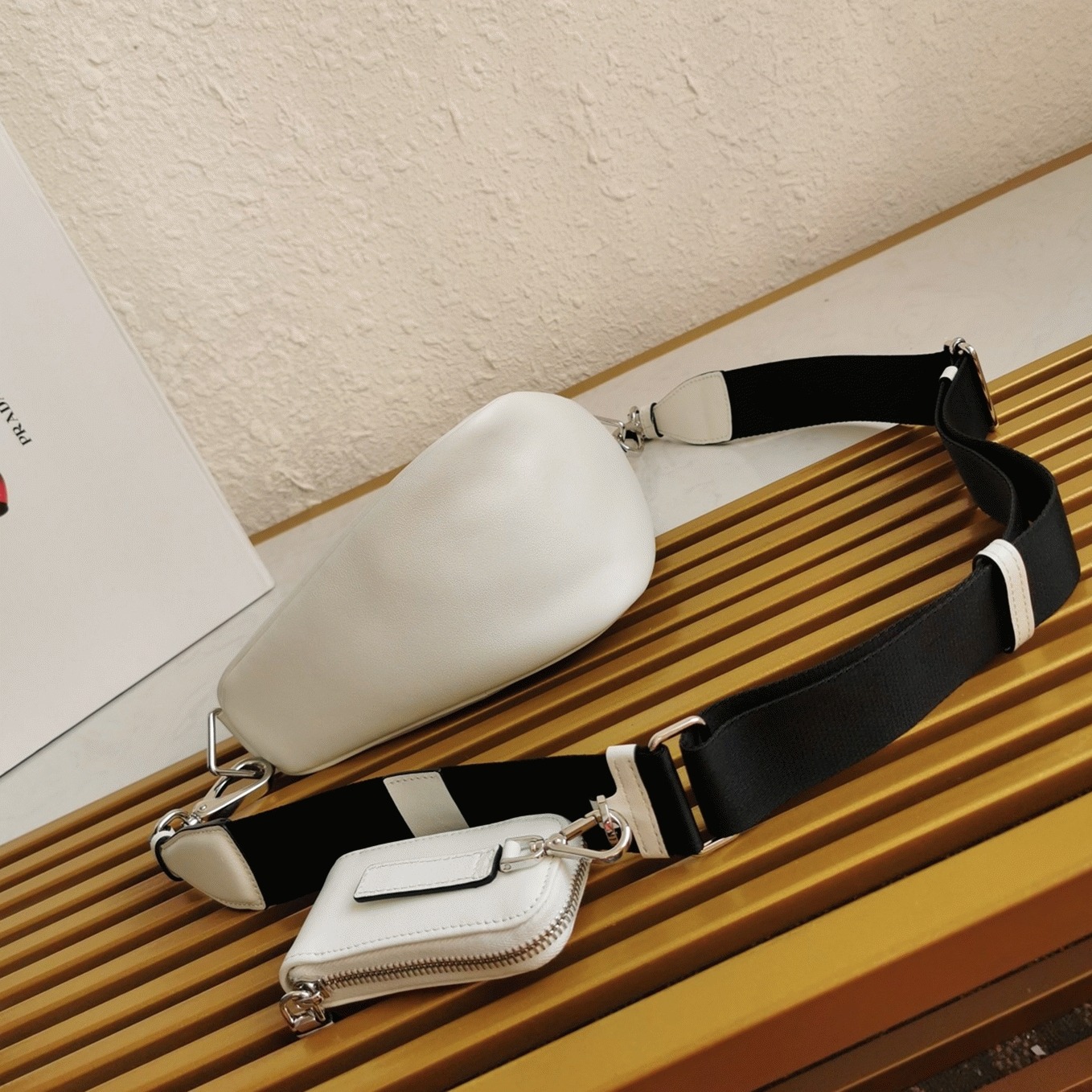 Prada Triangle Shoulder Bag Fake in White angle 4
