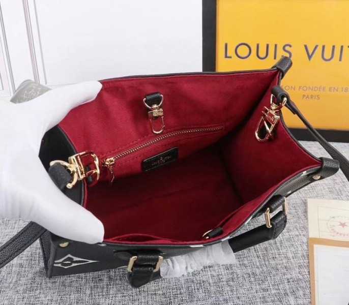 Louis Vuitton Bicolor Monogram Empreinte Leather Onthego PM Bag In Black And Beige angle 5
