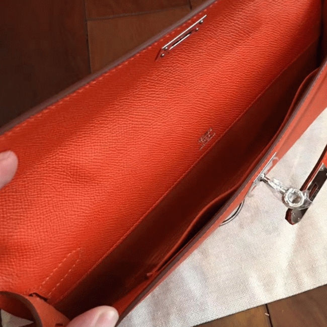 Orange Epsom Knockoff Hermes Kelly Cut Clutch Bold Handbag angle 5
