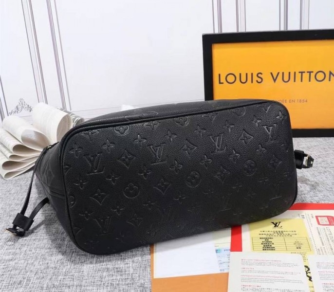 Louis Vuitton Monogram Empreinte Neverfull MM Tote In Black angle 5