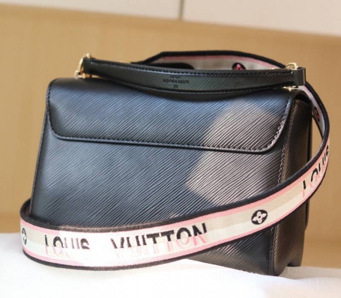 Louis Vuitton Epi Leather Twist MM Bag Black With Jacquard Strap angle 4