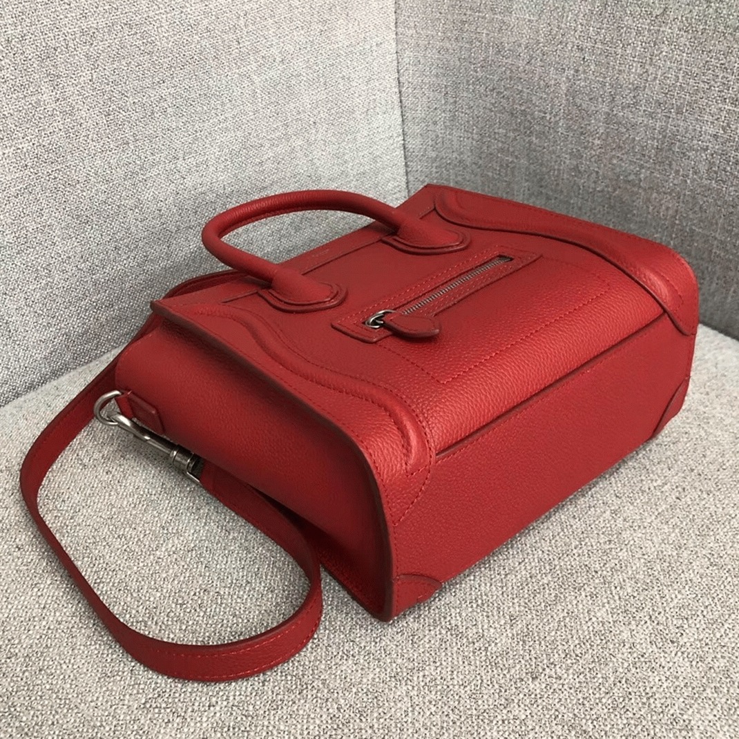 Celine Nano Luggage Tote Bag Fake in Red angle 4