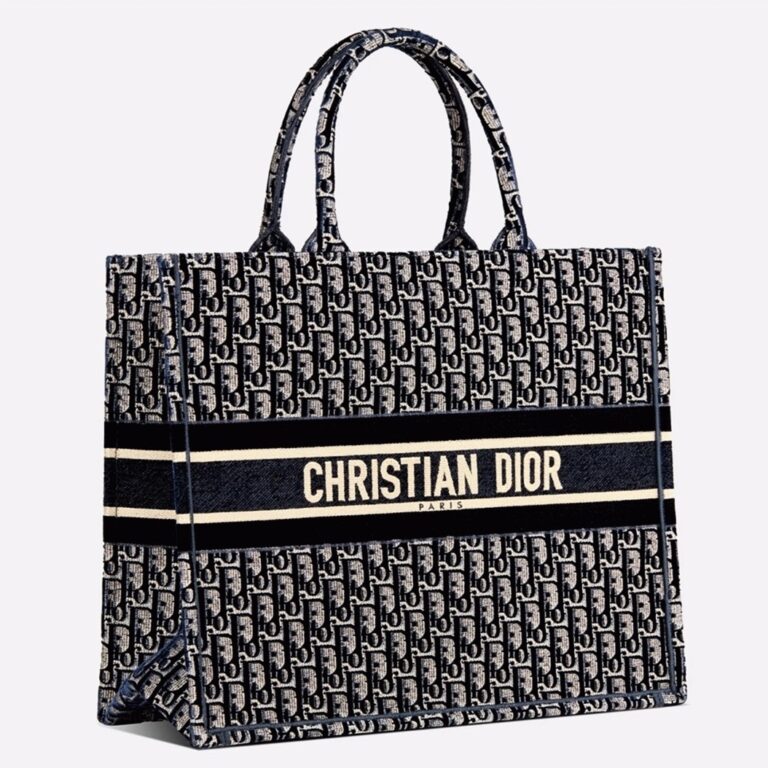 Dior Large Book Tote Bag Replica in Blue Oblique Embroidered Velvet