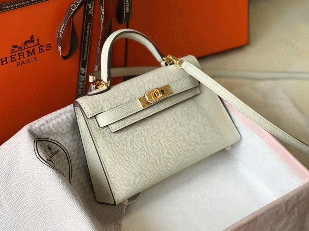 Hermes Kelly Mini II Bag Replica in White angle 3