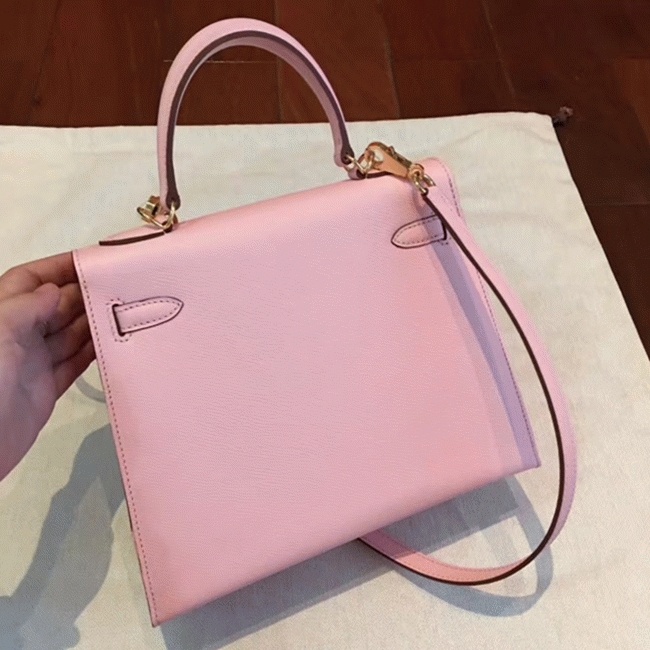Pink Epsom Replica Hermes Kelly 25cm Feminine Handbag angle 2