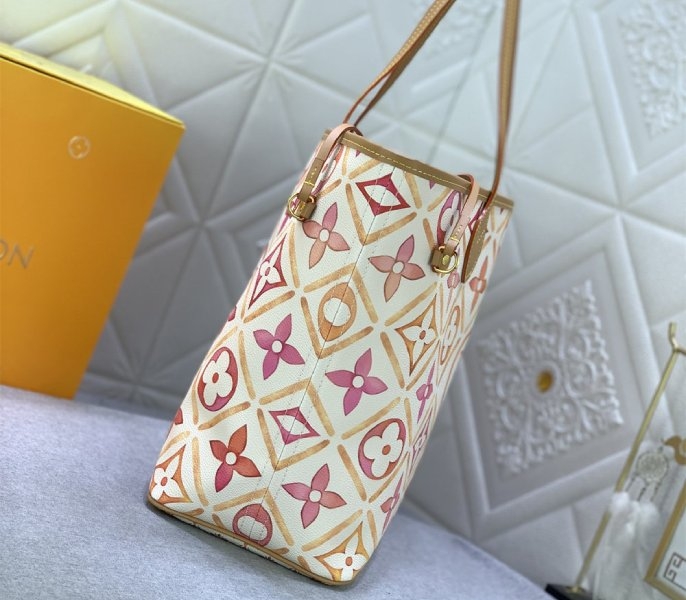 Louis Vuitton LV By The Pool Monogram Tiles Canvas Neverfull MM Tote In Coral angle 5