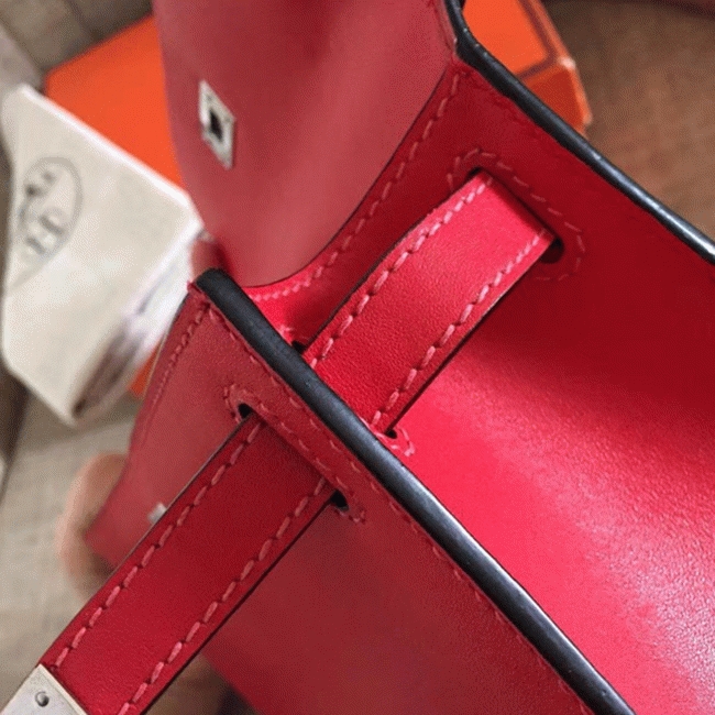 Red Swift Top Fake Hermes Kelly Pochette Statement Clutch angle 2