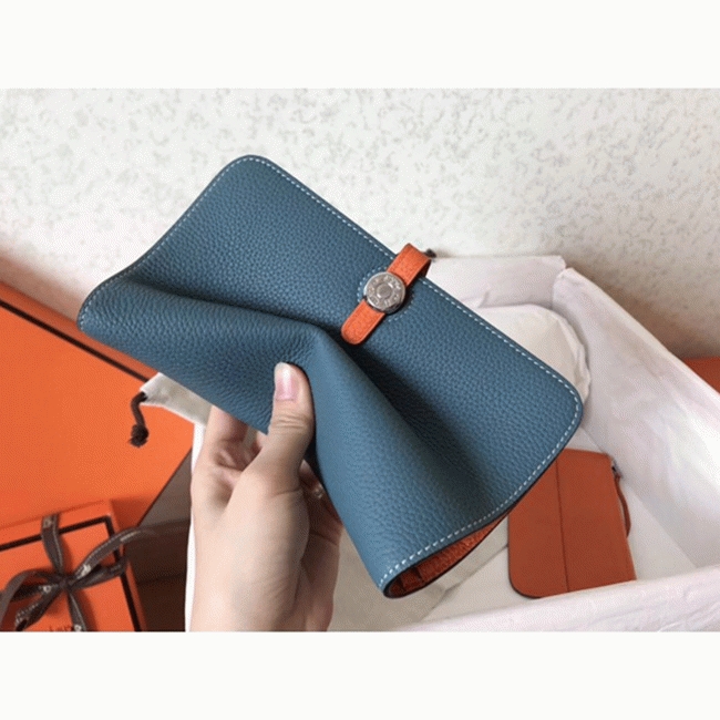 Jean orange fake Hermes Dogon duo wallet angle 4