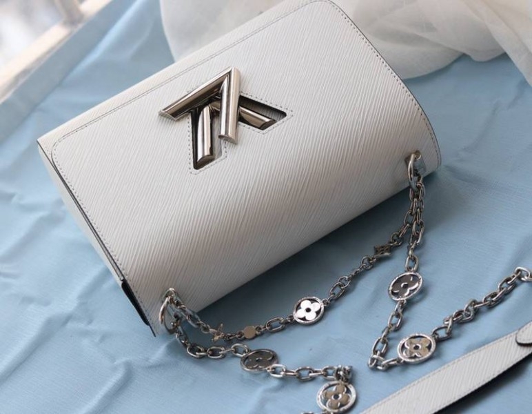 Louis Vuitton Epi Leather Twist MM With Flowers Jewels Chain Bag In Optic White angle 4